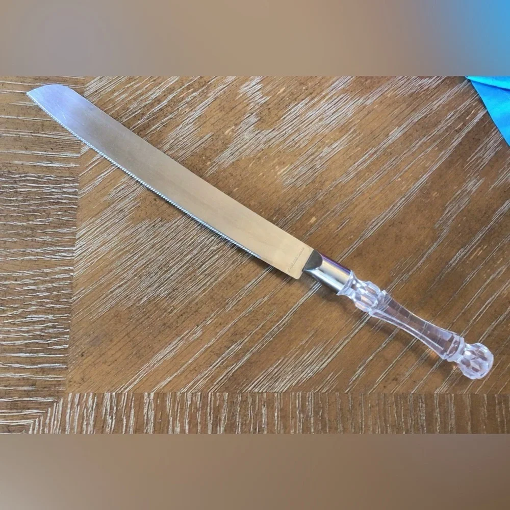 Wedding Cake Knife 13” Stainless Steel Silver Clear Acrylic Handle